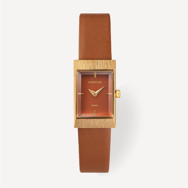 Grid leather watch (그리드 레더 워치) Tan Gold
